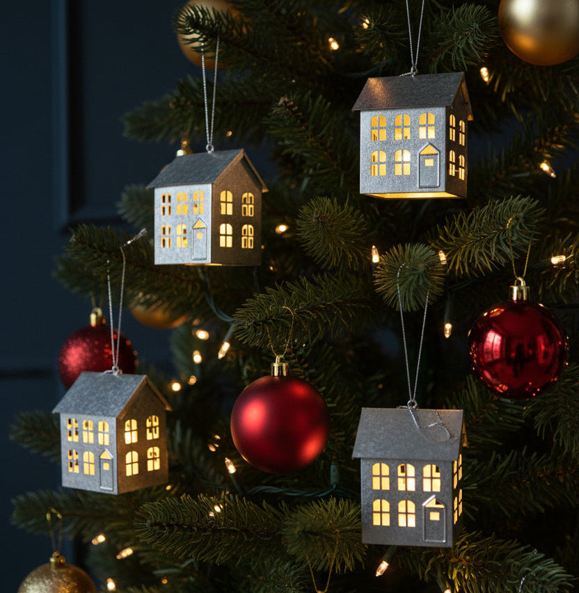 48353 - Set of 4 Decorative Metal House Ornaments 3.5" |TBD|