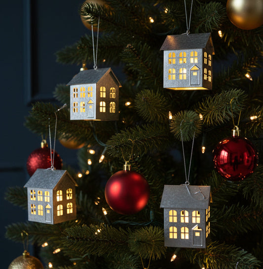 48353 - Set of 4 Decorative Metal House Ornaments 3.5" |TBD|