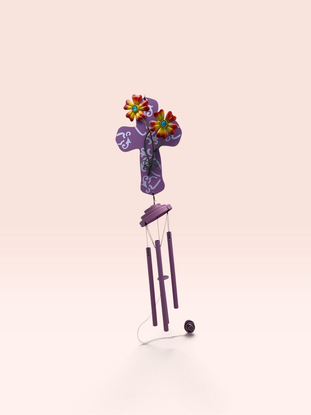 25494 - 27" Purple Cross Windchime Metal and Wood |G-7|