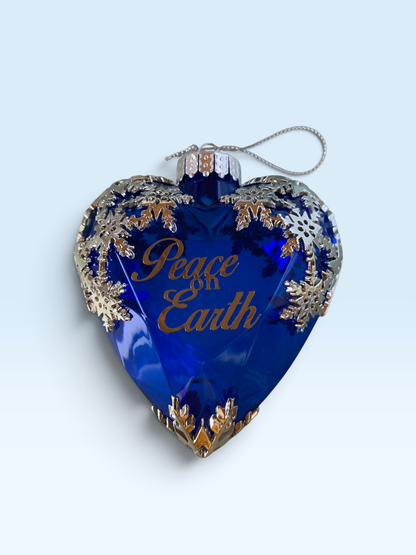 21569 - Blue 4" Heart Peace on Earth Ornament |TBD|