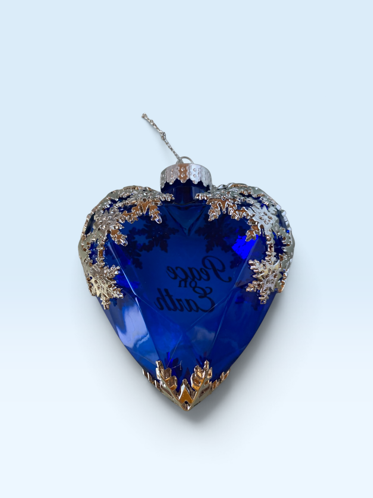21569 - Blue 4" Heart Peace on Earth Ornament |TBD|