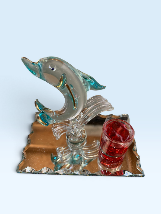 13957 - 4" Light Blue Glass Dolphin With Candle |Z-75|