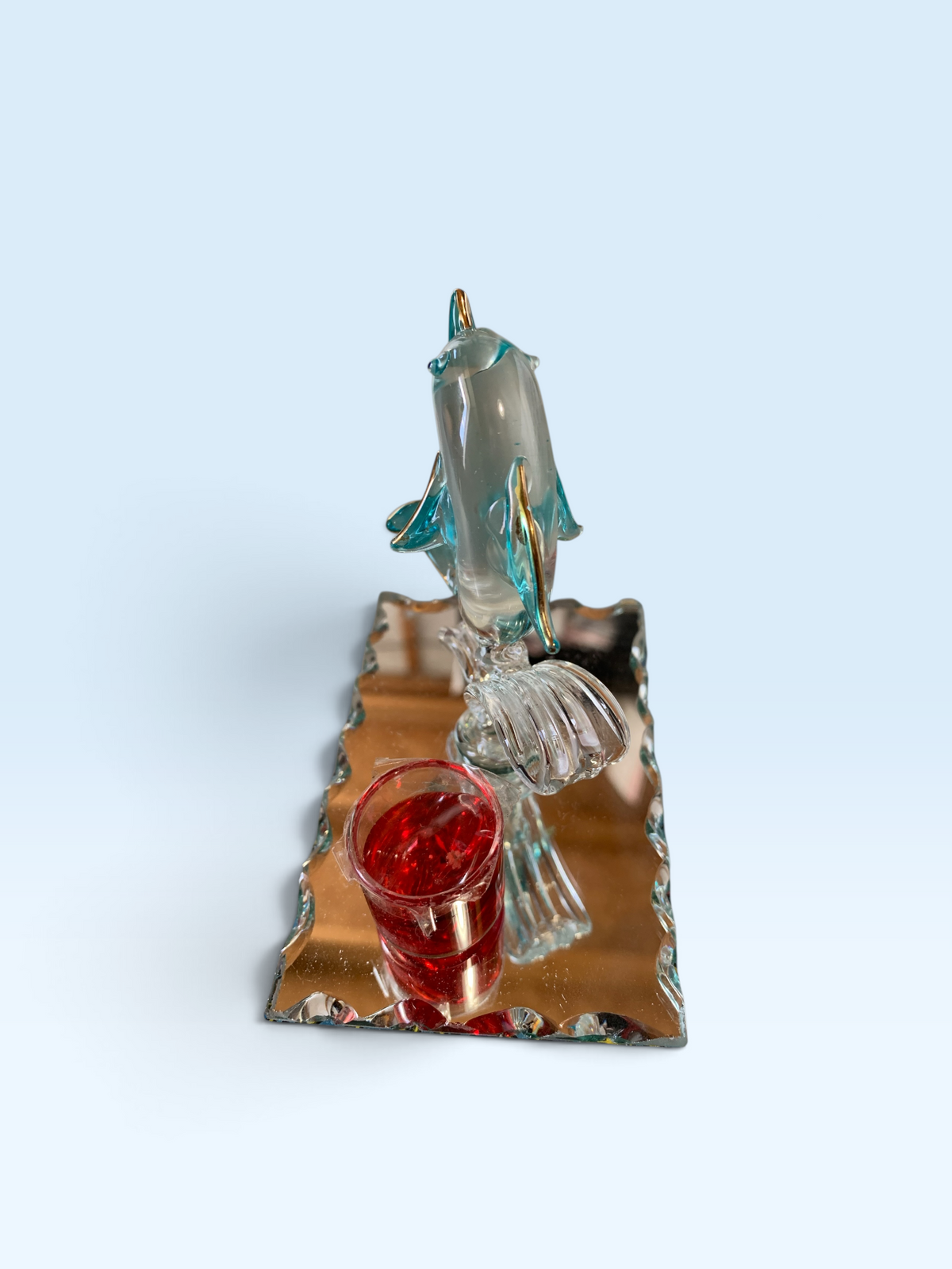 13957 - 4" Light Blue Glass Dolphin With Candle |Z-75|