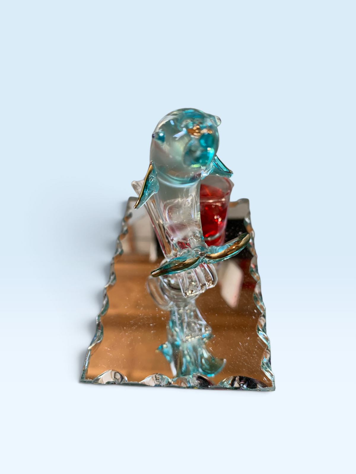 13957 - 4" Light Blue Glass Dolphin With Candle |Z-75|