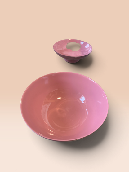 14777 - Set of 4 Bowls Lacquerware Pink with Gold Paint 4" |23-1|