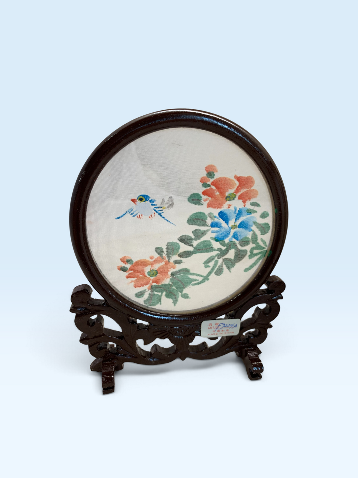 276 -Round Framed Butterfly and Flowers Motifs 6" Wood Stand Set |18-31|