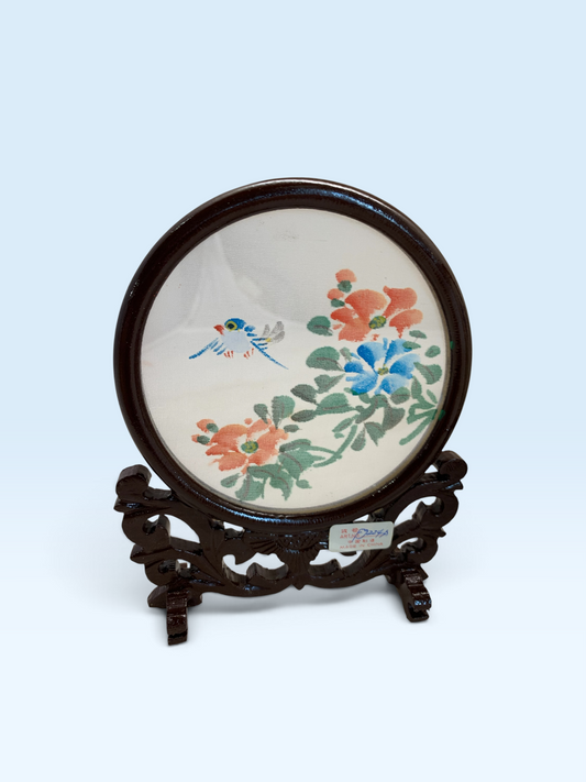 276 -Round Framed Butterfly and Flowers Motifs 6" Wood Stand Set |18-31|