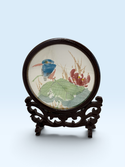 276 -Round Framed Butterfly and Flowers Motifs 6" Wood Stand Set |18-31|