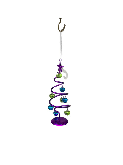 23969 - Set of Two Purple Xmas Tree w/ Bells Ornament 6" |Pod 2-61|