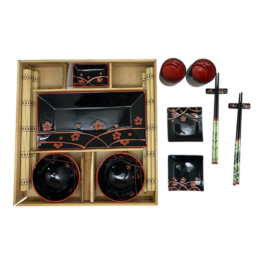37060 - Japanese Style Dinner Set Black and Red 13" |TBD|