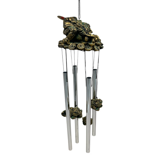 14427 - Windchime Resin Soapsstone Money Frog For Good Luck And Wealth 18" |G-12|