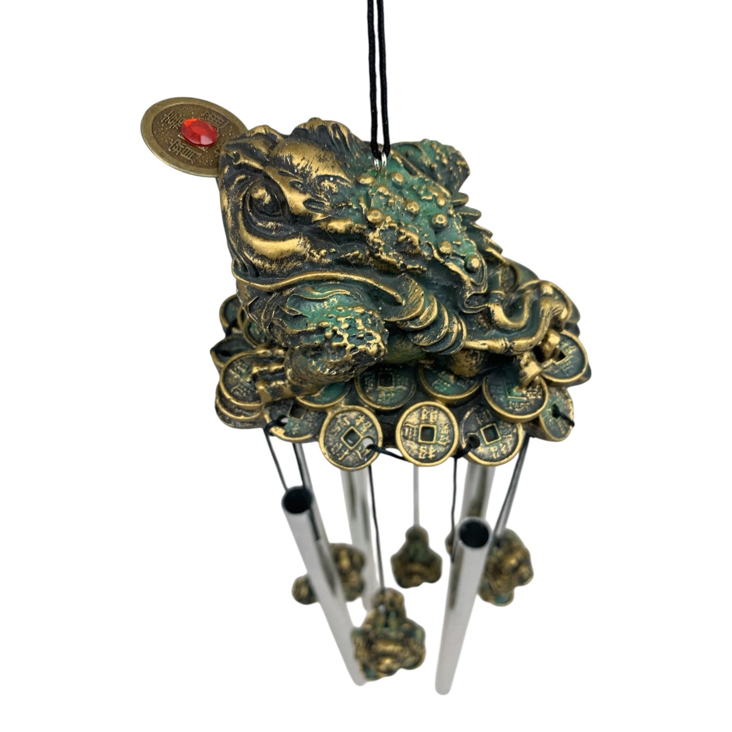14427 - Windchime Resin Soapsstone Money Frog For Good Luck And Wealth 18" |G-12|