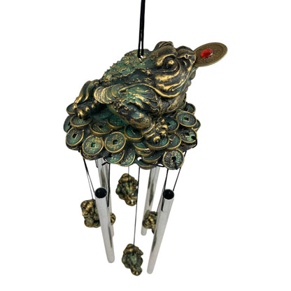 14427 - Windchime Resin Soapsstone Money Frog For Good Luck And Wealth 18" |G-12|