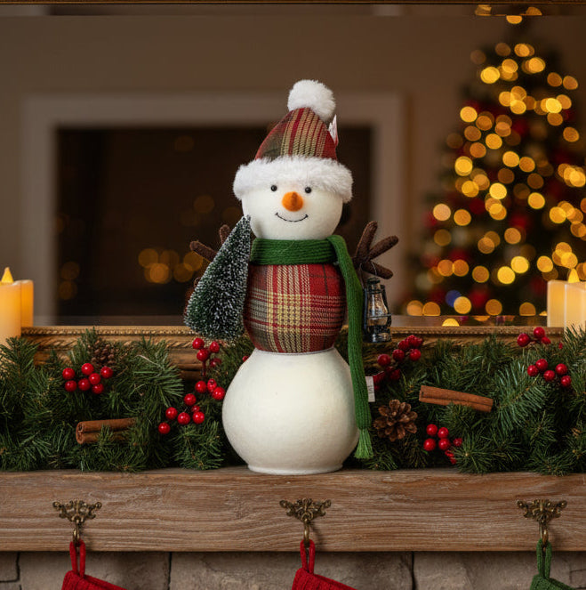 32955 - 12" Christmas Cabin Snowman With Lantern |Pod 2-44|