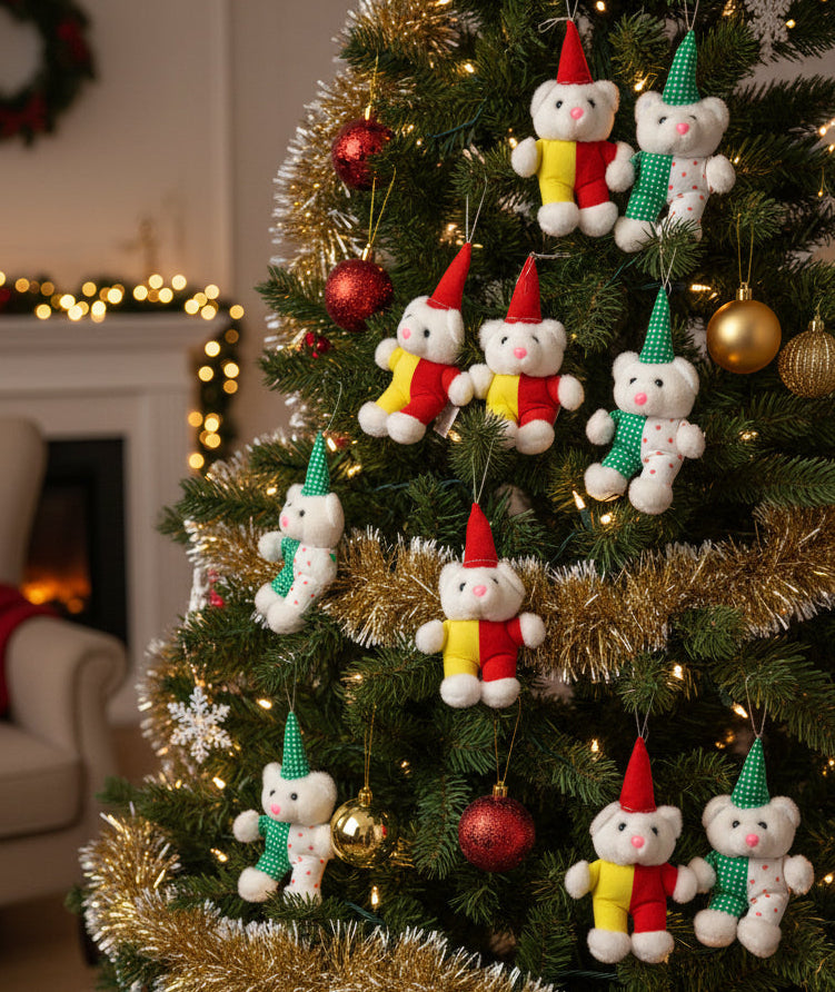 48415 - Set of Twelve Dressed Christmas teddy bears Ornaments |TBD|