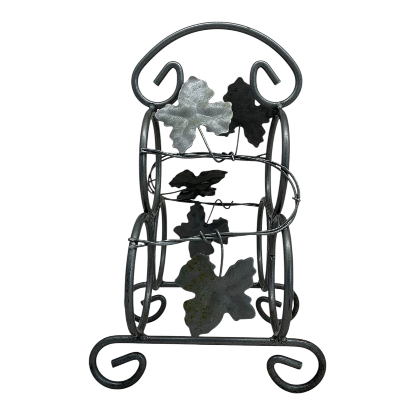 40908 - 13" Three Bottle Metal Countertop Grape Leaf Wine Rack |11-20|