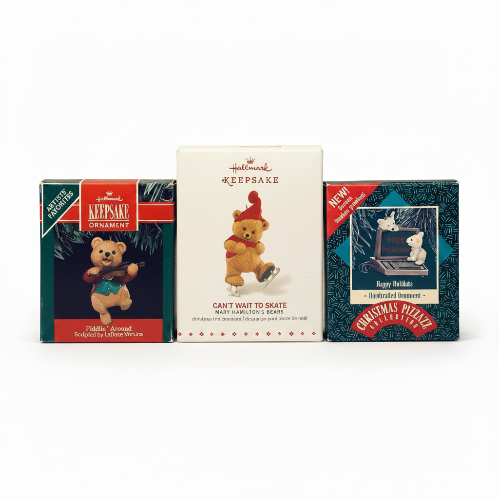 48027- Hallmark 3-Piece Bundle: Fiddlin' Around, Can't Wait to Skate & Happy Holidata Christmas Ornaments 4" |TBD|