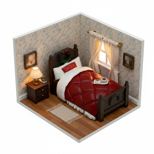 28090 - ASHLAND 3.5" MINI EMBELLISHMENT 1:12 Scale, Red Plastic, Traditional Style Dollhouse Christmas Bed |Pod 2-15|