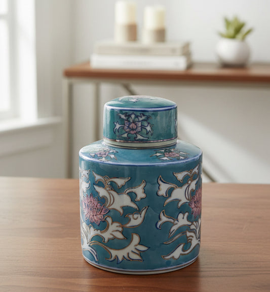 2007 - 6" Teal Floral Ginger Jar |10-15|23-2|