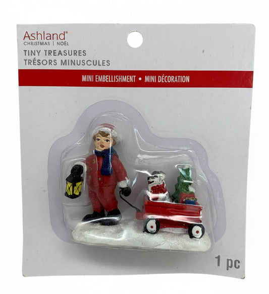 27407 - Ashland Tiny Treasures Little Boy Pulling Wagon in Snow 3" |Pod 2-15|