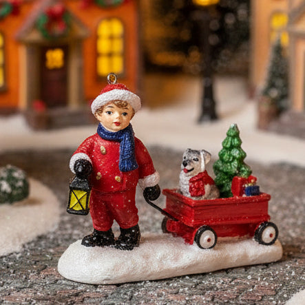 27407 - Ashland Tiny Treasures Little Boy Pulling Wagon in Snow 3" |Pod 2-15|