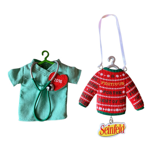 48189- Hallmark Set: 2016 Keepsake Heartfelt Healthcare & Seinfeld Festivus Mug Christmas Ornaments 5" |TBD|