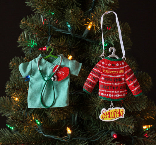 48189- Hallmark Set: 2016 Keepsake Heartfelt Healthcare & Seinfeld Festivus Mug Christmas Ornaments 5" |TBD|
