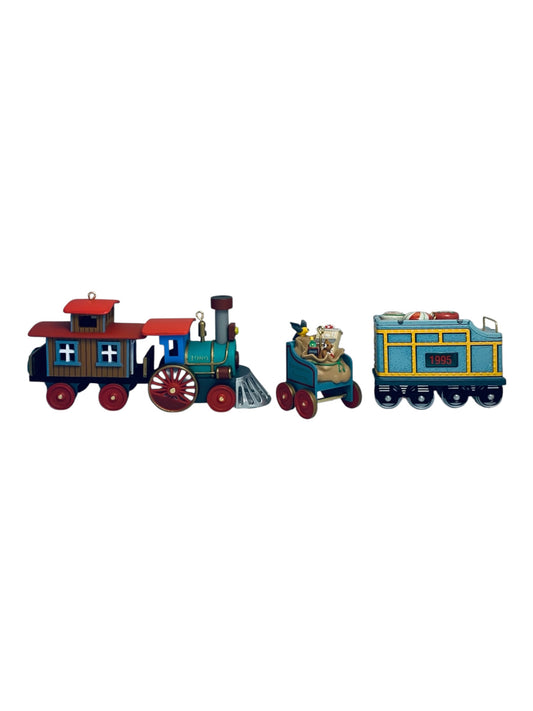 48161- Hallmark Keepsake Christmas Train Ornament Bundle: The Ornament Express 3-Piece Set (1989) & Yuletide Central (1995) 5" |TBD|