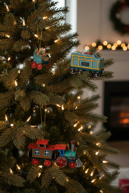 48161- Hallmark Keepsake Christmas Train Ornament Bundle: The Ornament Express 3-Piece Set (1989) & Yuletide Central (1995) 5" |TBD|