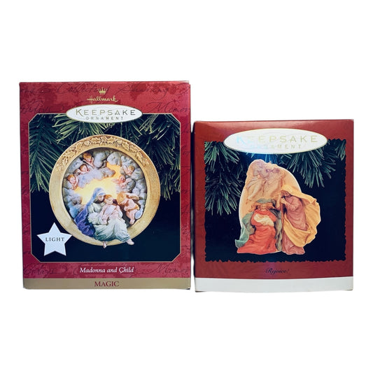 48188- Hallmark Keepsake 2-Piece Religious Ornament Set: Madonna and Child & Rejoice! Holy Family Christmas Ornaments 5" |TBD|