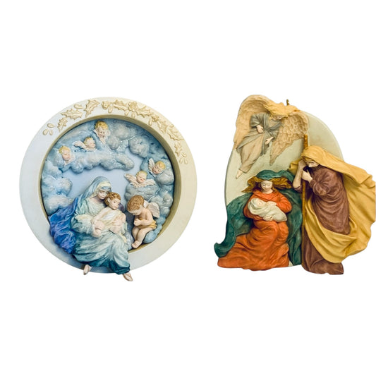 48188- Hallmark Keepsake 2-Piece Religious Ornament Set: Madonna and Child & Rejoice! Holy Family Christmas Ornaments 5" |TBD|