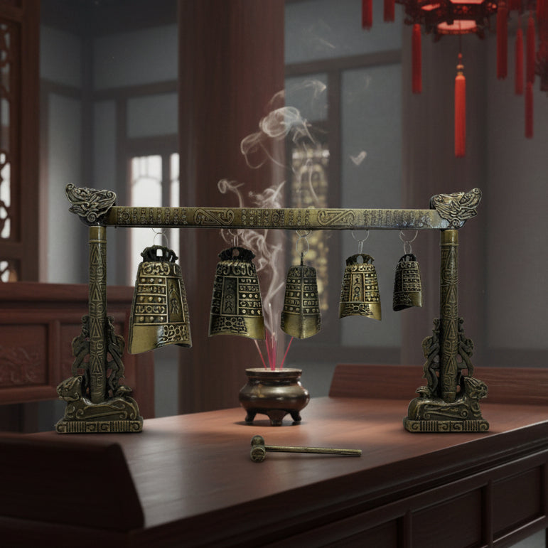 8320 - Desktop Brass 5 Bell Dragon 11" |13-26|