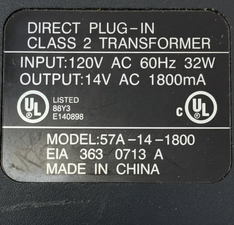 42821 - AC Adapter For Madol 57A-14-1800 Direct Plug-In Class 2 Transformer |S-10|