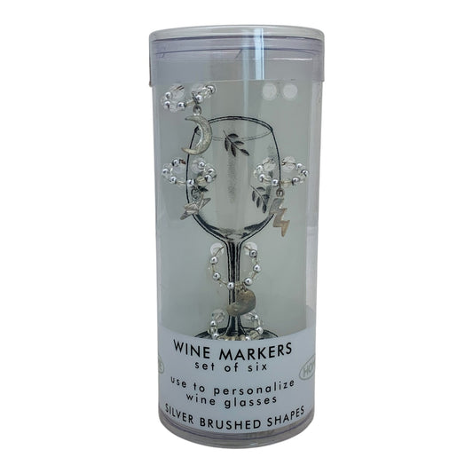 20429 - Wine Markers Set of Five Silver Brushed Shapes 6" |12-25|