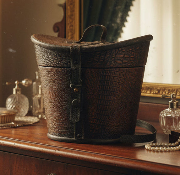 39312 - Vintage 8x10" Leather/Wood Hat Box |11-2|
