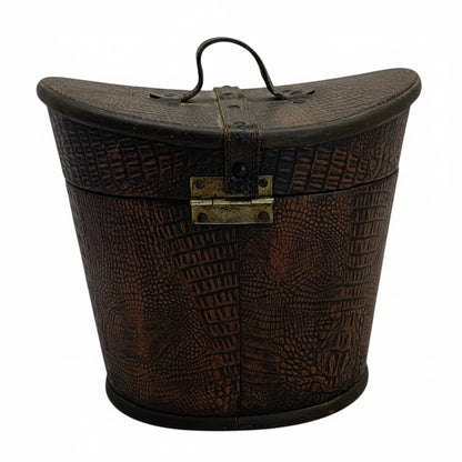 39312 - Vintage 8x10" Leather/Wood Hat Box |11-2|