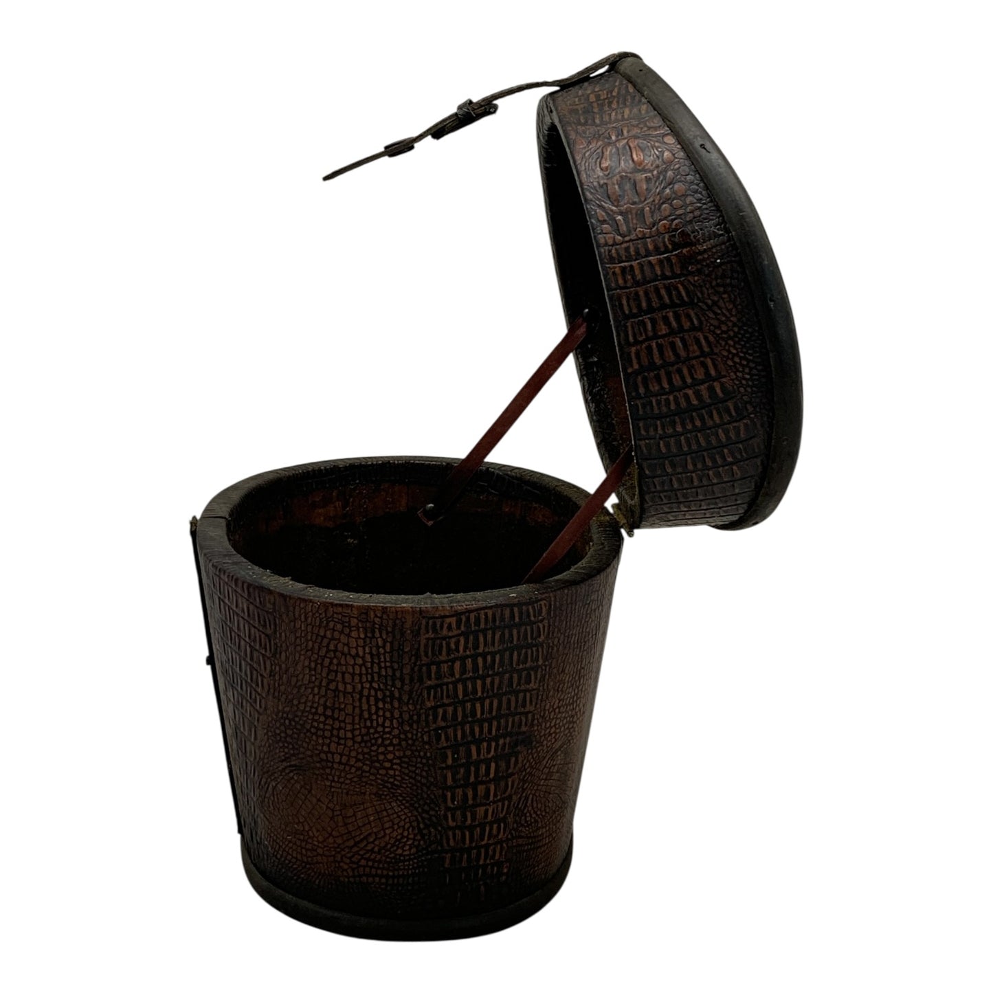 39312 - Vintage 8x10" Leather/Wood Hat Box |11-2|