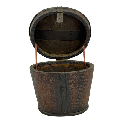 39312 - Vintage 8x10" Leather/Wood Hat Box |11-2|