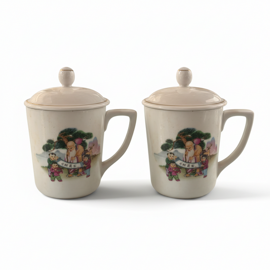 13714 - Set Of Two Lucky Tea Cup With Man 5" |11-14|