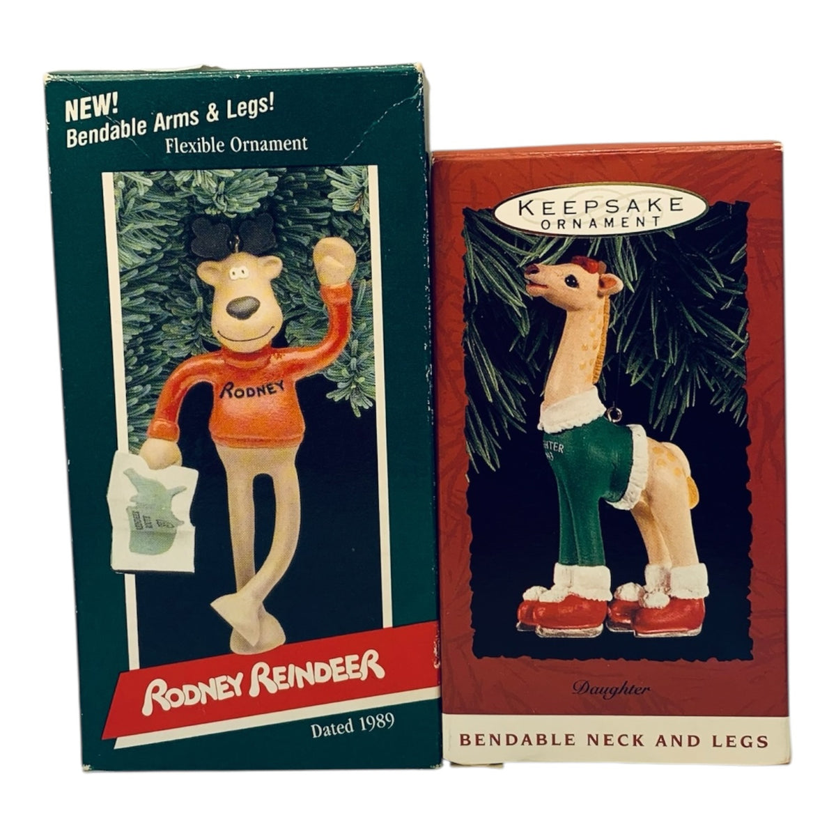 48108- Vintage 1989 Hallmark Bendable Ornaments Lot: Rodney Reindeer & Daughter Keepsake 5" |TBD|
