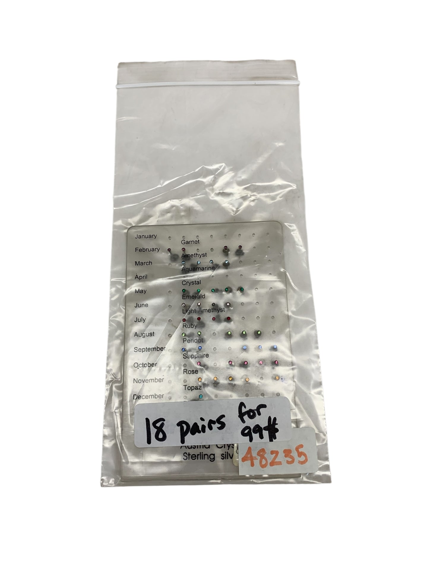 48235 - Pack of Birth Stone Austria Crystal Sterling Silver Earrings |TBD|