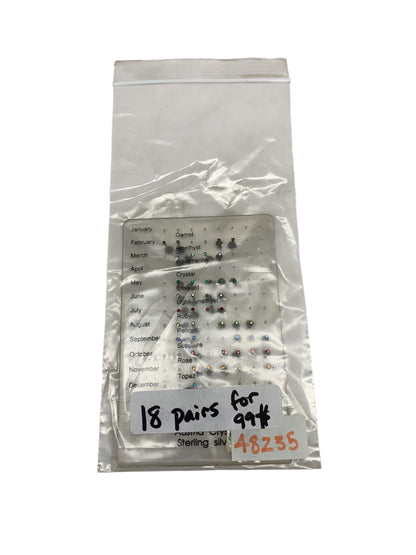 48235 - Pack of Birth Stone Austria Crystal Sterling Silver Earrings |TBD|