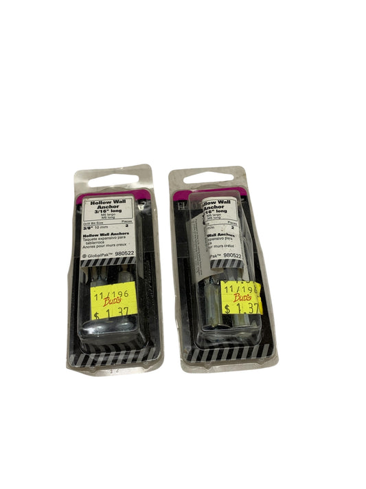 36680 - Set of Two - Elco Tuff Grip Hollow Wall Anchor 3/16" Long Drill Size 3/8 (4 Pcs) |11-12|