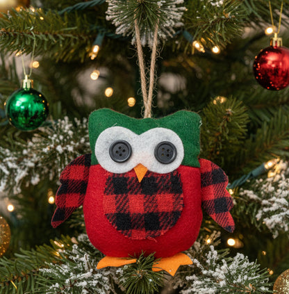 23518 - Plaid Plush Owl Tree Ornament 4" |Pod 2-10|