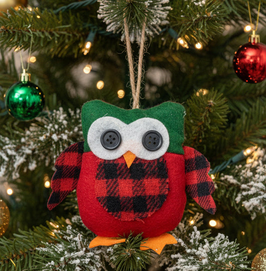 23518 - Plaid Plush Owl Tree Ornament 4" |Pod 2-10|