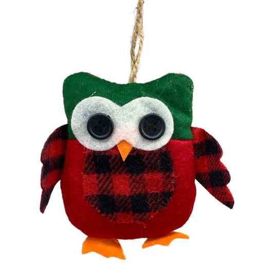 23518 - Plaid Plush Owl Tree Ornament 4" |Pod 2-10|