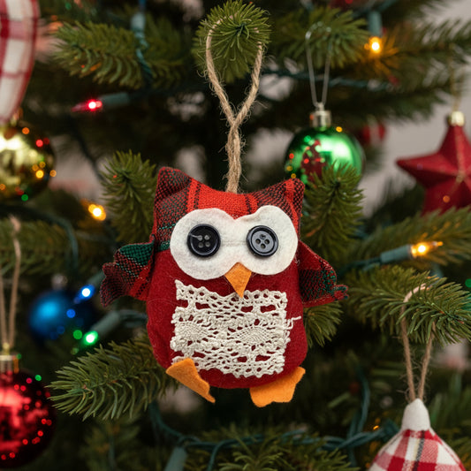 18471 - 4" Plush Owl Ornament w Lace |Pod 2-10|