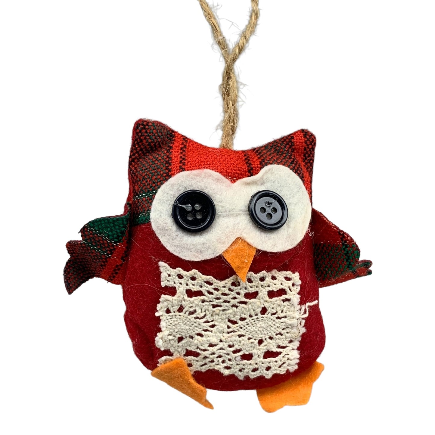 18471 - 4" Plush Owl Ornament w Lace |Pod 2-10|