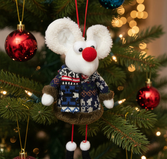 18924 - White Mouse Plush Tree Ornament |Pod 2-10|