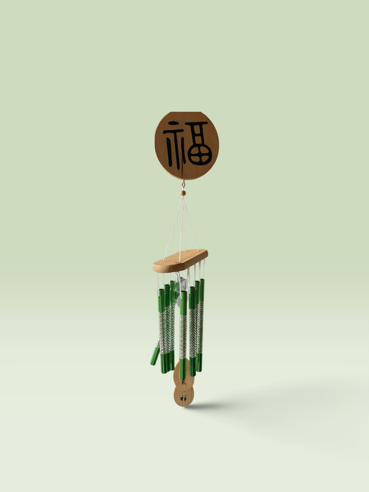 18106 - Green Kanji Wood Windchime Alum 9" |A-06|